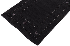 handmade Modern Gabbeh Black Black Hand-made RUNNER 100% WOOL area rug 3x12