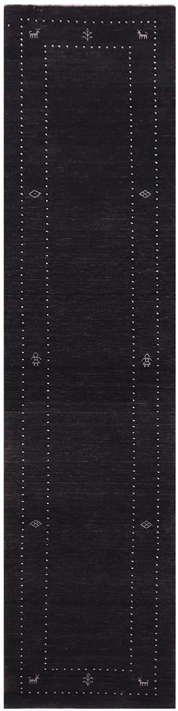 handmade Modern Gabbeh Black Black Hand-made RUNNER 100% WOOL area rug 3x12