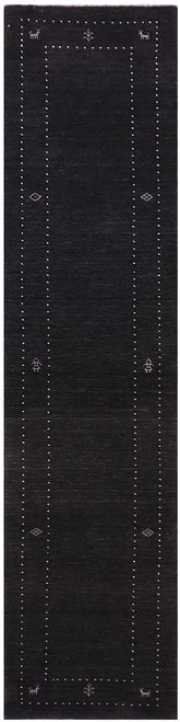 handmade Modern Gabbeh Black Black Hand-made RUNNER 100% WOOL area rug 3x12