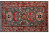 handmade Geometric Super Kazak Green Red Hand Knotted RECTANGLE 100% WOOL area rug 4' x 6'