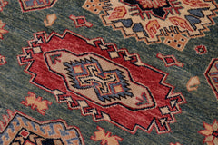 handmade Geometric Super Kazak Green Red Hand Knotted RECTANGLE 100% WOOL area rug 4' x 6'