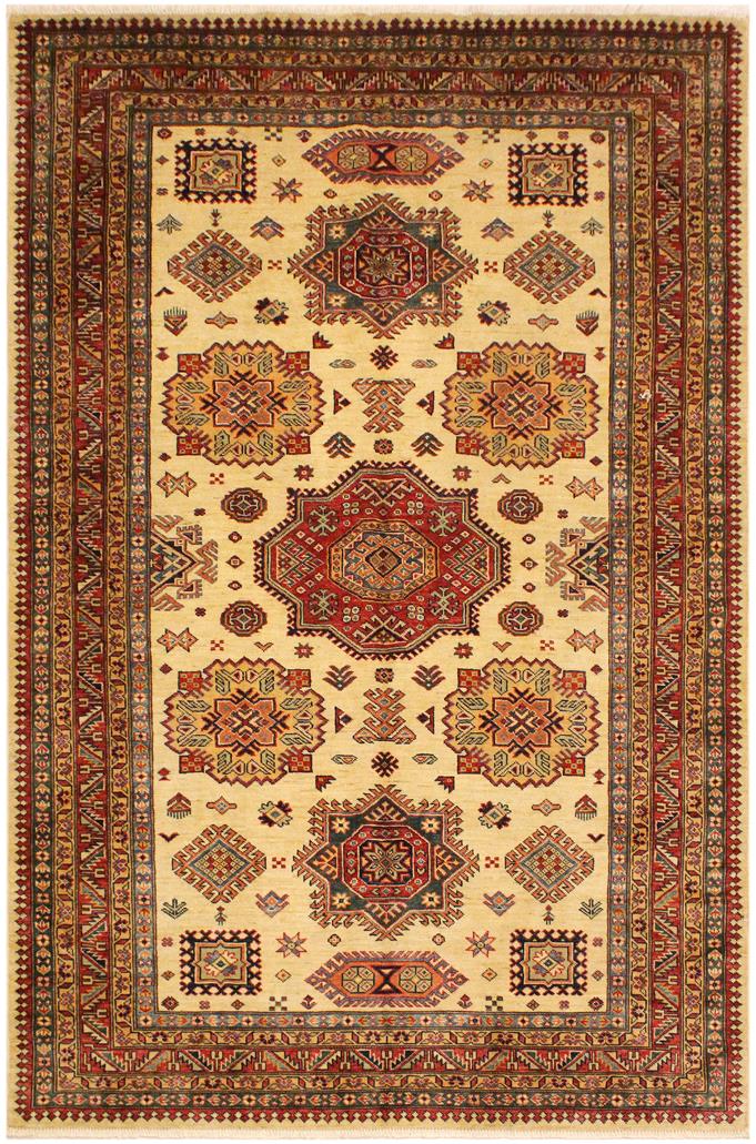 handmade Geometric Super Kazak Beige Rust Hand Knotted RECTANGLE 100% WOOL area rug 6 x 8