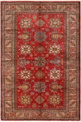 handmade Geometric Super Kazak Red Tan Hand Knotted RECTANGLE 100% WOOL area rug 5 x 7