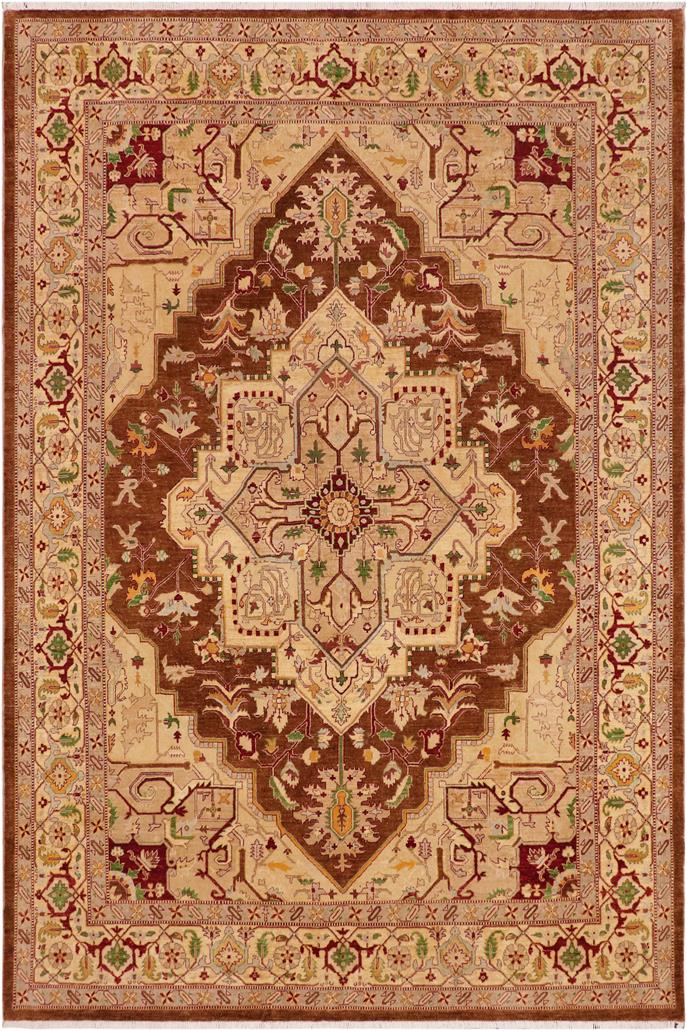 handmade Traditional Kafkaz Brown Beige Hand Knotted RECTANGLE 100% WOOL area rug 9 x 12