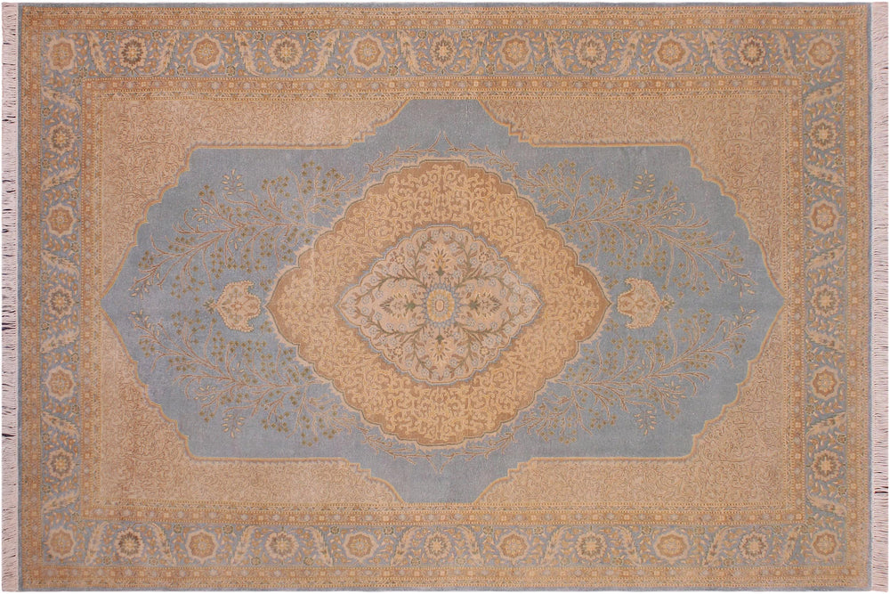 handmade Traditional Lt. Blue Lt. Blue Hand Knotted RECTANGLE 100% WOOL area rug 6' x 9'