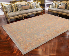 handmade Transitional Kafkaz Lt. Blue Lt. Gray Hand Knotted RECTANGLE 100% WOOL area rug 8 x 10