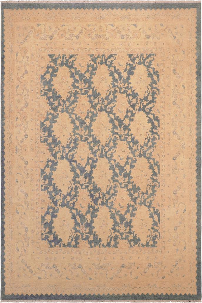 handmade Transitional Kafkaz Blue Beige Hand Knotted RECTANGLE 100% WOOL area rug 8 x 10