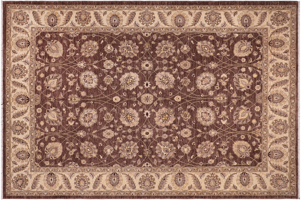handmade Transitional Kafkaz Brown Beige Hand Knotted RECTANGLE 100% WOOL area rug 9' x 12'