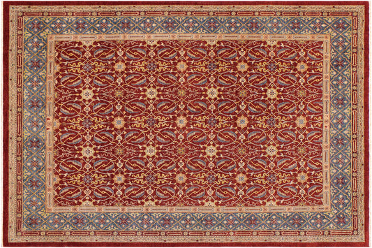 handmade Transitional Kafkaz Red Blue Hand Knotted RECTANGLE 100% WOOL area rug 9' x 11'