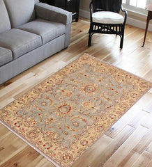 handmade Traditional Gray Blue Hand Knotted RECTANGLE 100% WOOL area rug 4 x 6