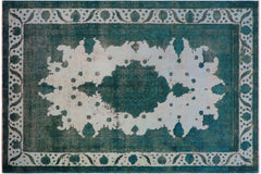 handmade Vintage Vintage Ivory Teal Hand Knotted RECTANGLE 100% WOOL area rug 8' x 11'