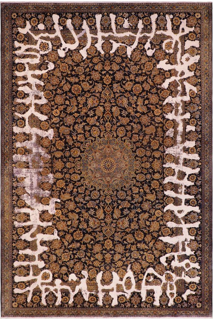 handmade Vintage Vintage Blue Gold Hand Knotted RECTANGLE 100% WOOL area rug 8x11