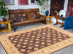 handmade Transitional Kafkaz Aubergine Beige Hand Knotted RECTANGLE 100% WOOL area rug 9' x 12'