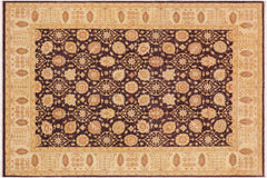 handmade Transitional Kafkaz Aubergine Beige Hand Knotted RECTANGLE 100% WOOL area rug 9' x 12'