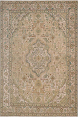 handmade Vintage Vintage White Green Hand Knotted RECTANGLE 100% WOOL area rug 9x12