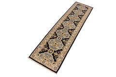 handmade Transitional Kafkaz Blue Ivory Hand Knotted RUNNER 100% WOOL area rug 3' x 10'