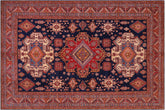handmade Geometric Super Kazak Blue Red Hand Knotted RECTANGLE 100% WOOL area rug 8' x 10'