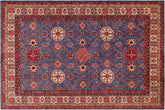 handmade Geometric Super Kazak Lt. Blue Tan Hand Knotted RECTANGLE 100% WOOL area rug 8' x 10'