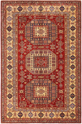 handmade Geometric Super Kazak Red Tan Hand Knotted RECTANGLE 100% WOOL area rug 7 x 10