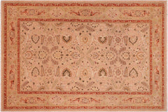 handmade Traditional Lahore Tan Lt. Green Hand Knotted RECTANGLE 100% WOOL area rug 6' x 9'