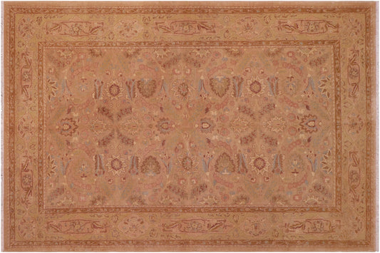 handmade Traditional Lahore Tan Lt. Gold Hand Knotted RECTANGLE 100% WOOL area rug 6' x 9'