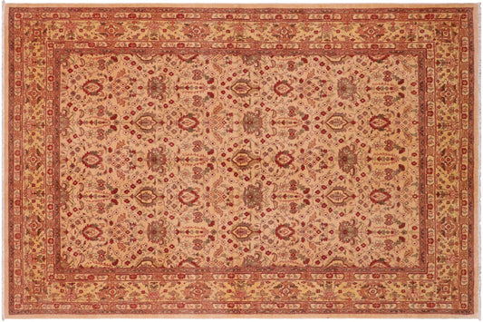 handmade Transitional Lahore Tan Gold Hand Knotted RECTANGLE 100% WOOL area rug 6' x 9'