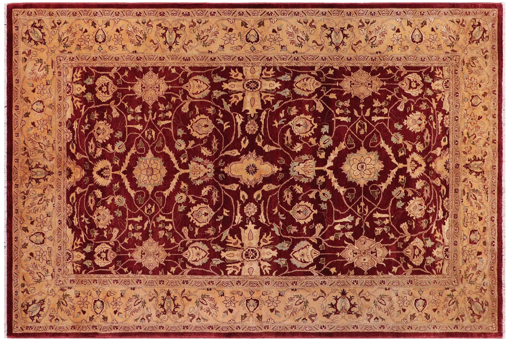 handmade Traditional Drk. Red Gold Hand Knotted RECTANGLE 100% WOOL area rug 6' x 9'