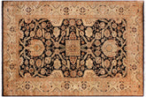handmade Traditional Lahore Black Tan Hand Knotted RECTANGLE 100% WOOL area rug 6' x 9'