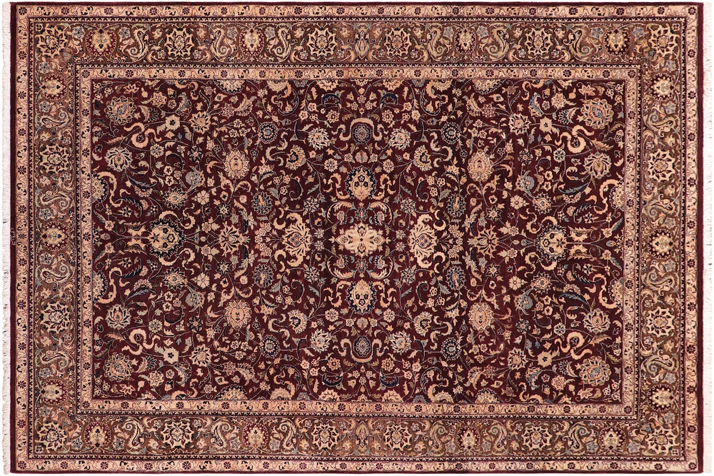 handmade Transitional Abasi Afsha Aubergine Dark Brown Hand Knotted RECTANGLE 100% WOOL area rug 6x9
