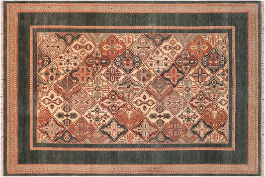 handmade Transitional Green Multi Hand Knotted RECTANGLE 100% WOOL area rug 6' x 9'