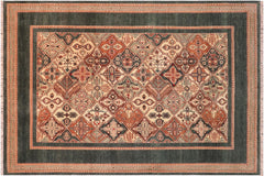 handmade Transitional Green Multi Hand Knotted RECTANGLE 100% WOOL area rug 6' x 9'