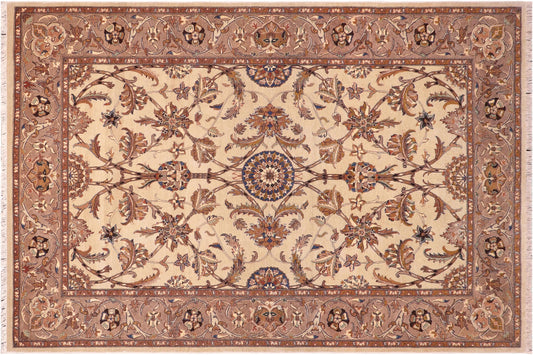 handmade Traditional Lahore Tan Lt. Brown Hand Knotted RECTANGLE 100% WOOL area rug 6' x 9'