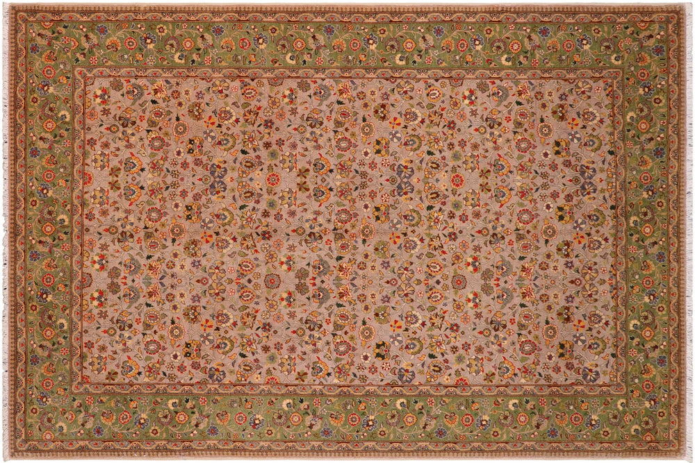 handmade Transitional Lt. Gray Lt. Green Hand Knotted RECTANGLE 100% WOOL area rug 6' x 9'