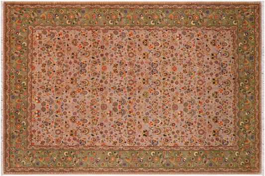 handmade Transitional Lt. Gray Lt. Green Hand Knotted RECTANGLE 100% WOOL area rug 6' x 9'