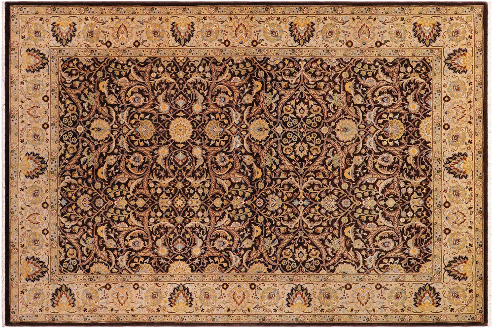 handmade Traditional Brown Tan Hand Knotted RECTANGLE 100% WOOL area rug 6' x 9'