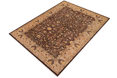 handmade Traditional Brown Tan Hand Knotted RECTANGLE 100% WOOL area rug 6' x 9'