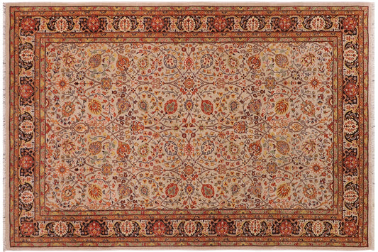 handmade Traditional Tan Charcoal Hand Knotted RECTANGLE 100% WOOL area rug 6' x 9'