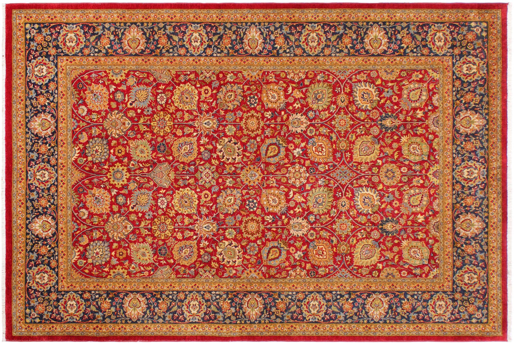 handmade Transitional Design Red Teal Hand Knotted RECTANGLE 100% WOOL area rug 6' x 9'