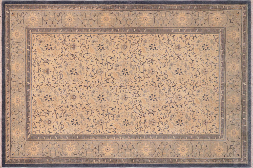 handmade Transitional Kafkaz Tan Green Hand Knotted RECTANGLE 100% WOOL area rug 6' x 9'