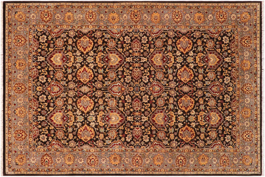 handmade Traditional Lahore Brown Lt. Brown Hand Knotted RECTANGLE 100% WOOL area rug 6' x 9'