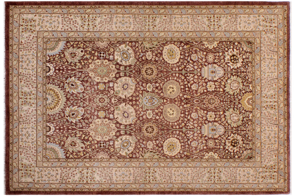 handmade Traditional Kafkaz Brown Lt. Tan Hand Knotted RECTANGLE 100% WOOL area rug 6' x 9'