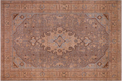 handmade Vintage Hand Painte Gray Tan Hand Knotted RECTANGLE 100% WOOL area rug 8' x 11'