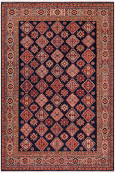 handmade Geometric Super Kazak Blue Beige Hand Knotted RECTANGLE 100% WOOL area rug 8 x 9