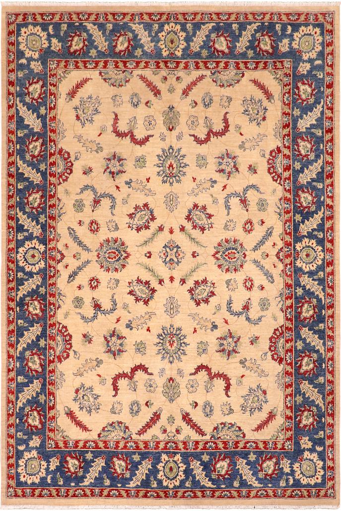 handmade Traditional Kafkaz Beige Blue Hand Knotted RECTANGLE 100% WOOL area rug 8 x 10
