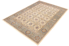 handmade Transitional Kafkaz Ivory Lt. Blue Hand Knotted RECTANGLE 100% WOOL area rug 6' x 8'