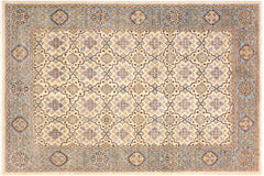 handmade Transitional Kafkaz Ivory Lt. Blue Hand Knotted RECTANGLE 100% WOOL area rug 6' x 8'