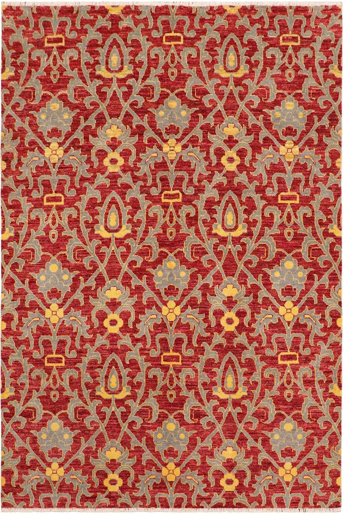 handmade Transitional Modern Red Gray Hand Knotted RECTANGLE 100% WOOL area rug 6 x 9