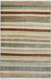 handmade Modern Kafkaz Tan Brown Hand Knotted RECTANGLE 100% WOOL area rug 4 x 6