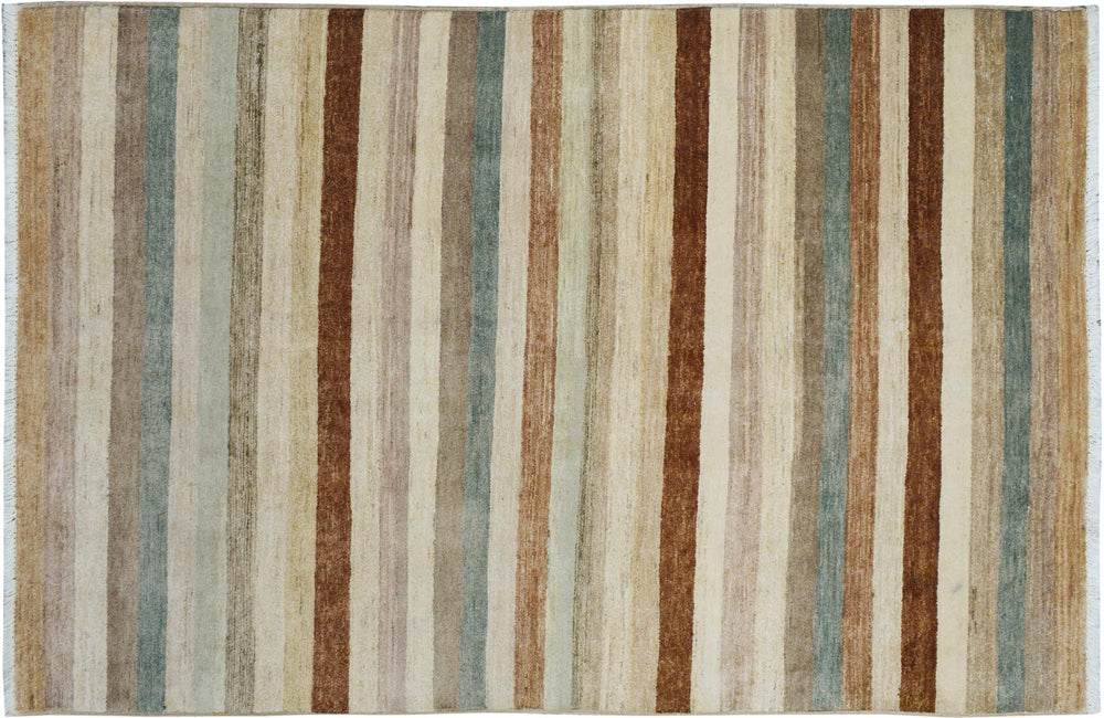 handmade Modern Kafkaz Tan Brown Hand Knotted RECTANGLE 100% WOOL area rug 4' x 6'