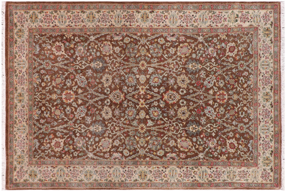 handmade Traditional Design Brown Ivory Hand Knotted RECTANGLE 100% WOOL area rug 3' x 5'